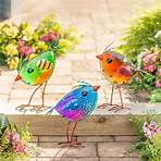 Indoor/Outdoor Metal and Colorful Iridescent Glass Bird Statues, Set of 3 | Wind and Weather