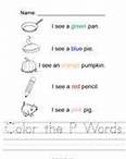 Color the P Words Handwriting Sheet