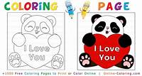 I LOVE YOU (Panda with big red Heart) | Free Online Coloring Page