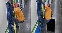Câmera de segurança filma ladrão escalando grade de porta e furtando