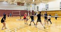 Volleyball intramurals in the Hoogenboom gym.