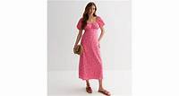 Pink Spotty Ruffle Sleeve Midi Dress | New Look