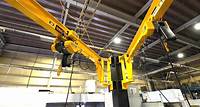 A Jib Crane with Double Arms?! 2 units of Kito wall-bracket cantilever jib cranes with EQ electric chain hoists have been installed on production line of processing parts for agricultural and construction machines.