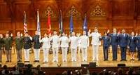 Military Officers standing on stage for the ROTC ceremony
