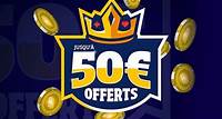 Jusqu'à 50€ offerts Rejoignez PMU Poker et bénéficiez de notre offre de bienvenue de 50€ dont 10€ de tickets offerts dès la création de votre portefeuille poker.