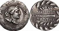 Makedonien als römisches Protektorat Tetradrachme 158-150 v. Chr. Büste der Artemis / Keu