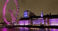 London Eye, Nachtzeit, Themse, Lila