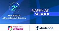 # RSE Happy at School 2024 : Audencia également mise en lumière pour son engagement RSE En 2024, au-delà du classement global Happy at School et après un Focus Women, c’est le volet RSE d’Audencia qui est valorisé avec une 2e place parmi les Ecoles de commerce françaises.