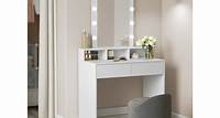 VASAGLE coiffeuse avec miroir et ampoules, 80 x 40 x 145 cm, avec 2 tiroirs et 3 compartiments de rangement, SANS TABOURET, style moderne, blanc-E83885057