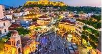 Balade à vélo électrique au crépuscule dans Athènes , découvrez les endroits les plus célèbres de la capitale grecque au coucher du soleil.