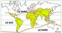 Carte du monde avec la division Nord-sud