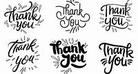Vector collection of thank you lettering inscription set of handwriting thank you text in black color