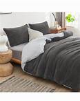 Luxor 2 in 1 Teddy Fleece Sherpa Duvet Cover Set and Blanket Charcoal | EziBuy Australia