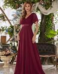 Long Chiffon Empire Waist Bridesmaid Dress with Short Flutter Sleeves