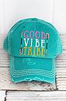Distressed Turquoise 'Good Vibe Tribe' Cap