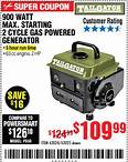 TAILGATOR 900 Watt Max Starting 2 Cycle Gas Powered Generator for $109.99