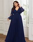 Stylish Plus Size Chiffon Formal Evening Dresses with Long Lantern Sleeves