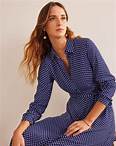 Kate Midi Shirt Dress - Navy, Dotty | Boden US
