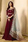 Maroon Embroidered Faux Georgette Anarkali Suit