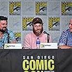 Eric Kripke, Seth Rogen, and Karl Urban at an event for The Boys (2019)