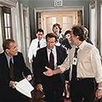 Rob Lowe, Martin Sheen, Allison Janney, Moira Kelly, John Spencer, Bradley Whitford, Kevin Foley, and Mandy Hampton in The West Wing (1999)