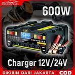 Charger Otomatis Aki Mobil Motor Kapal Truk Automatic Fast Smart Charger 12V/24V 220W/600W