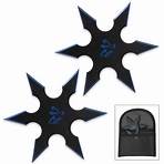 On Target Twin Six-Pointed Throwing Star Set with Nylon Pouch | Kanji Accents | Metallic Blue Edges