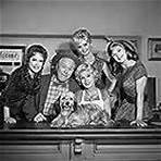 Bea Benaderet, Edgar Buchanan, Linda Henning, Jeannine Riley, Pat Woodell, and Higgins in Petticoat Junction (1963)