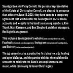 Social Media Update Soundgarden and Vicky Cornell, the personal representative of the Estate of Christopher Cornell, are pleased to announce that,…