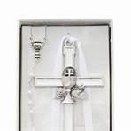 Cross Wall First Communion 5 inch White Enameled with Rosary