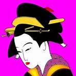 Japanese woman in colorful kimono vector drawing