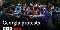 Georgia protests: Riot police face off against foreign influence bill demonstrators | BBC News