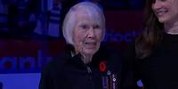 Katherine McIntyre, 100 year old WW2 veteran, honored on Remembrance Day at Leafs game.