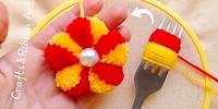 It's so Cute 💖🌟 Super Easy Pom Pom Flower Making Idea with Wool - DIY Amazing Woolen Flowers