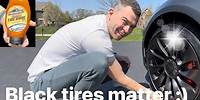 😂🫥👍🏼Using Tesla Summon to help apply tire shine to blacken the tires! 🛞🌚⭐️