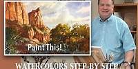 Paint this #15 Watercolor step by step. Zion Red Cliffs and Sage