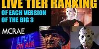 MCRAE LIVE #256 - Tier Ranking: Each Version Of Michael Myers, Freddy Krueger, Jason Voorhees.