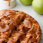 gourmet carmel apple pie recipe in a frying pan with crust and bacon and bread2