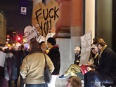 Trump protesters last night assembled at the foot of the Puck Building ...