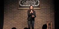 Mary Gallagher hosting at Flappers Comedy Club
