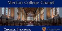 Choral Evensong Tuesday 30 April from Merton College Chapel, Oxford